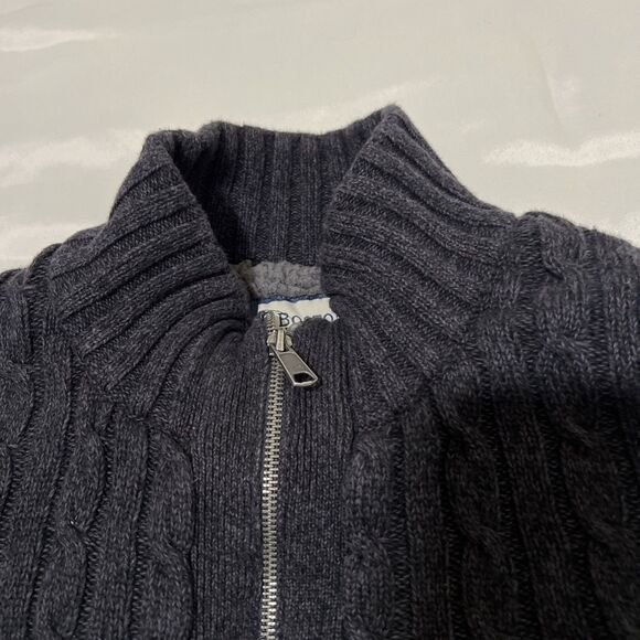 Boston Traders Cardigan Sweater Mens XL Gray Cable Knit Sherpa Lined Heavyweight - Picture 3 of 8